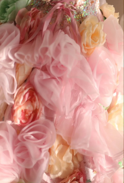 Gorgeous Princess Pink Rose Handmade Flower Fluffy A-line Wedding Dress P2848