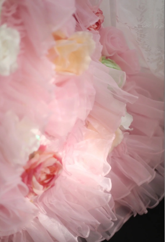 Gorgeous Princess Pink Rose Handmade Flower Fluffy A-line Wedding Dress P2848