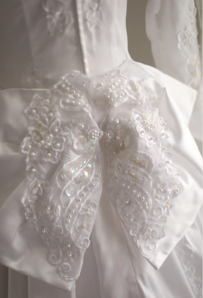 French court retro leg of mutton sleeve beaded satin wedding dress P2852