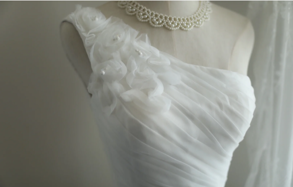 Elegant white flower retro palace slim fishtail tulle wedding dress P2854