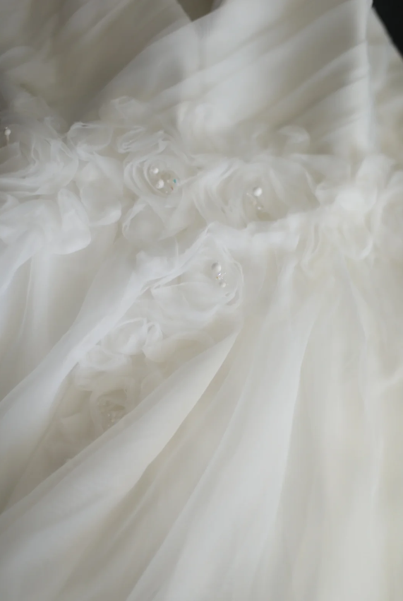 Elegant white flower retro palace slim fishtail tulle wedding dress P2854