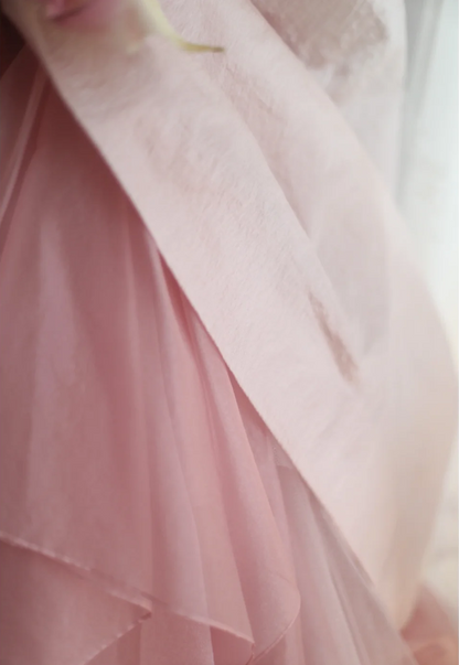 Princess Pink Tulle Irregular Skirt Puffy Floor-length Wedding Dress P2857