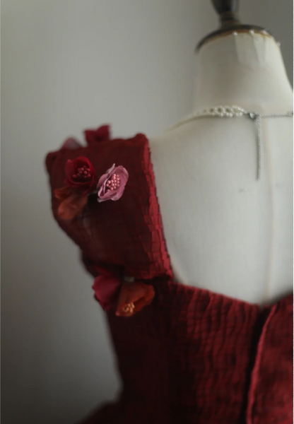 Gorgeous burgundy retro shoulder-wrapped sweetheart neckline puffy princess wedding dress P2859