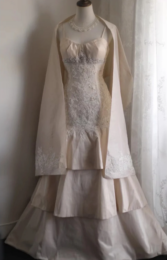 Retro palace soft light pink skirt cake layered wedding dress P2860