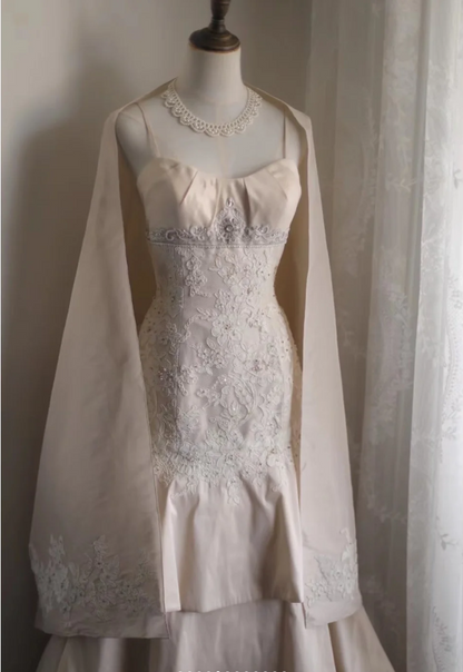 Retro palace soft light pink skirt cake layered wedding dress P2860