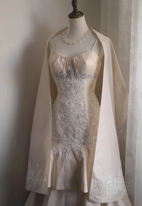 Retro palace soft light pink skirt cake layered wedding dress P2860