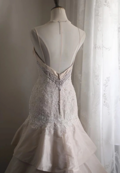 Retro palace soft light pink skirt cake layered wedding dress P2860