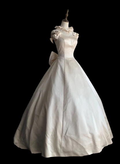 Elegant and Simple Satin Bow A-Line Wedding Dress P2864