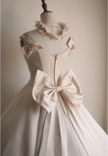Elegant and Simple Satin Bow A-Line Wedding Dress P2864