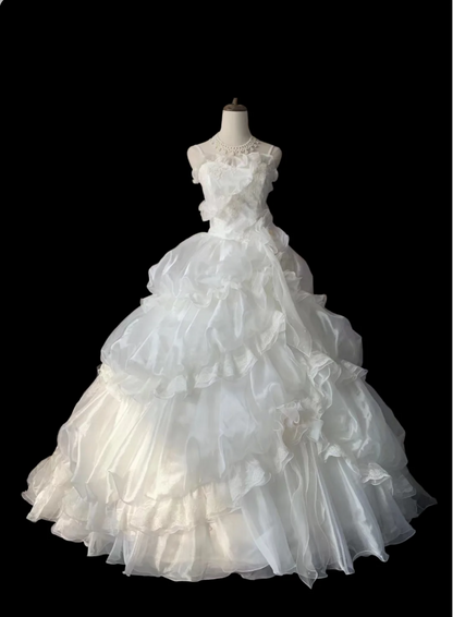 Princess skirt irregular pleated white cake puffy wedding dress P2865