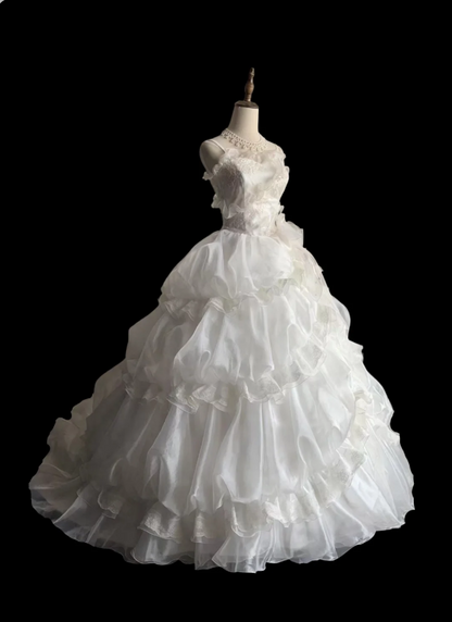 Princess skirt irregular pleated white cake puffy wedding dress P2865