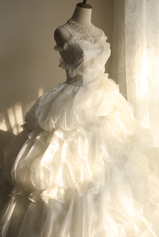 Princess skirt irregular pleated white cake puffy wedding dress P2865