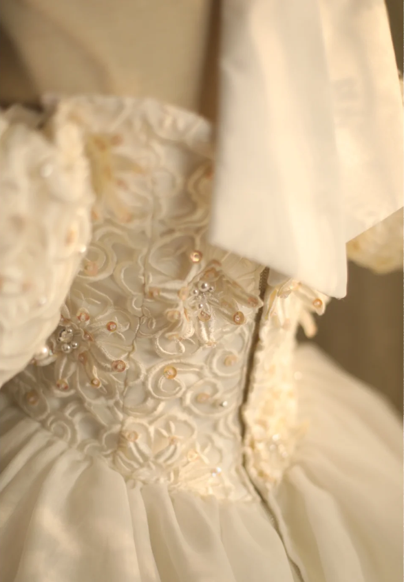 Princess Puff Sleeve Halter Neck Beaded Puff Wedding Dress P2866