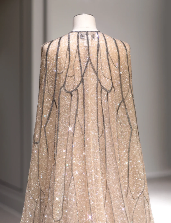 Starry Champagne Sequined Cape Fairy Wedding Dress P2882