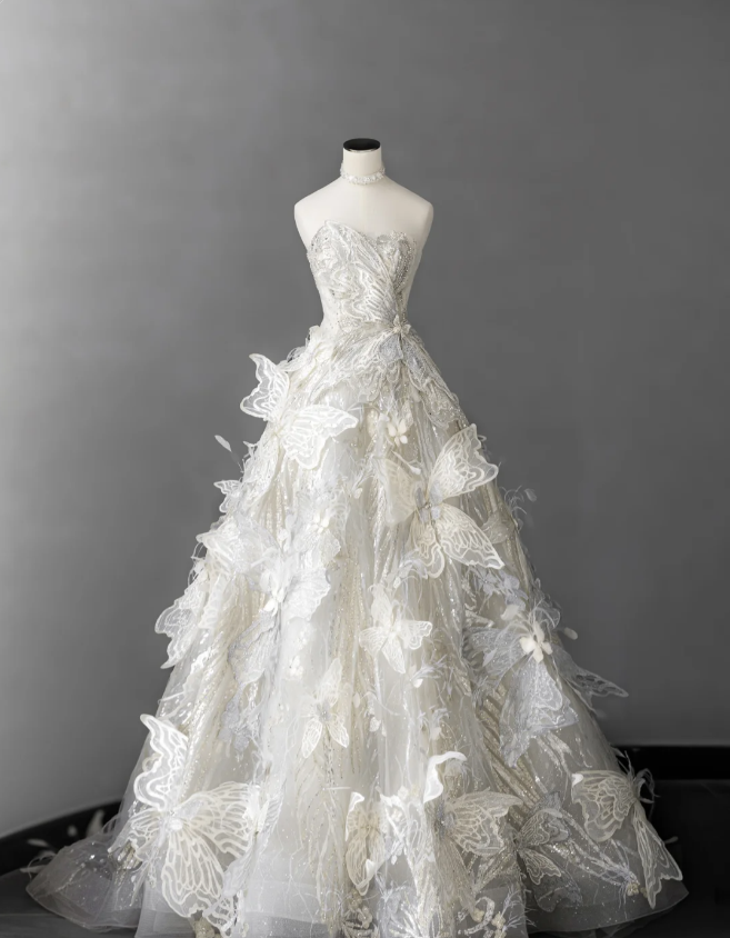 Dreamy 3D Butterfly Tulle A-Line Wedding Dress P2887