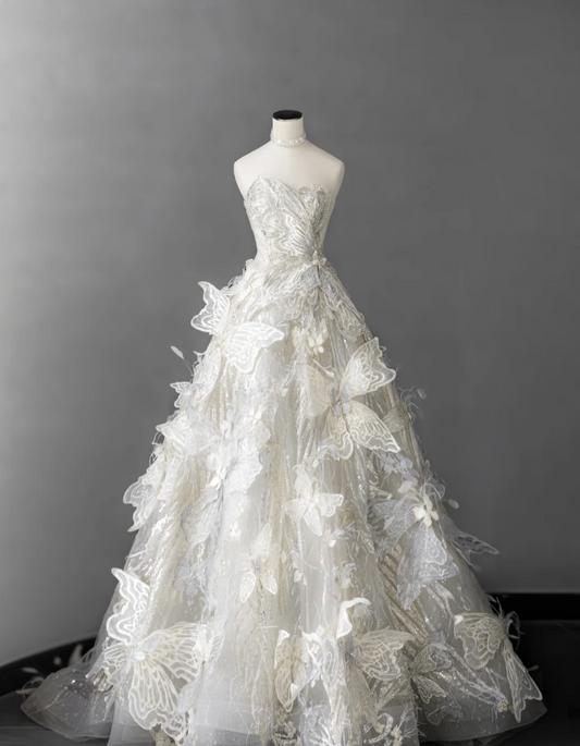 Dreamy 3D Butterfly Tulle A-Line Wedding Dress P2887