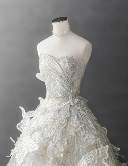 Dreamy 3D Butterfly Tulle A-Line Wedding Dress P2887