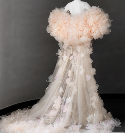 Elegant Champagne Pink Sequined Luxury Mermaid Wedding Dress P2888