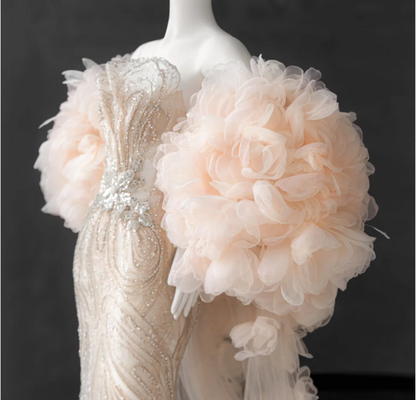 Elegant Champagne Pink Sequined Luxury Mermaid Wedding Dress P2888