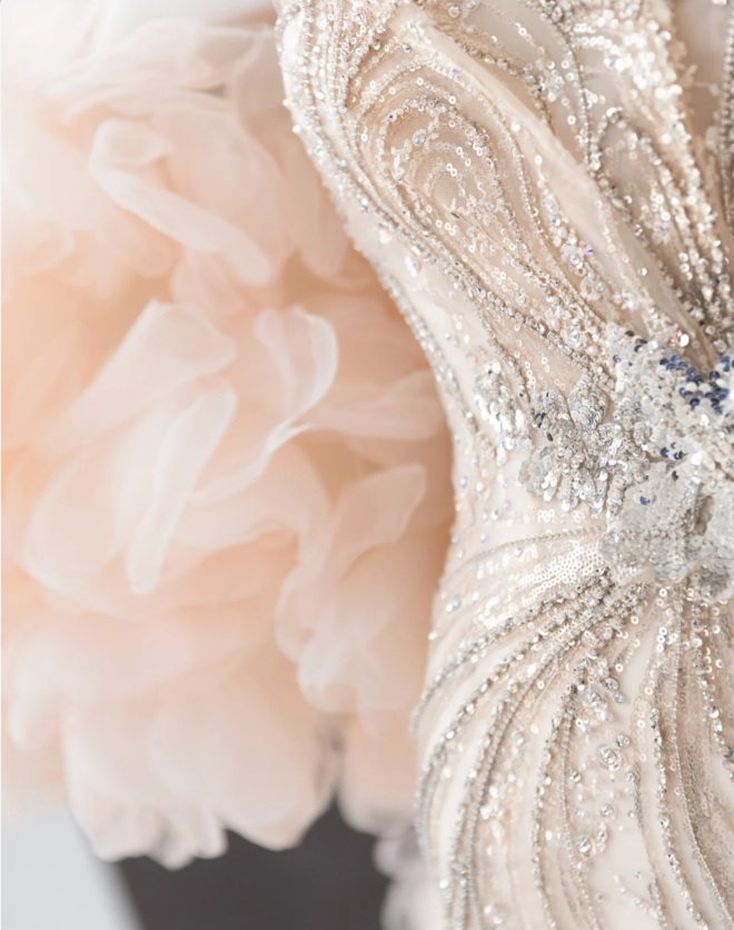 Elegant Champagne Pink Sequined Luxury Mermaid Wedding Dress P2888