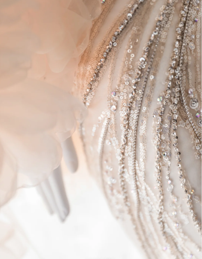 Elegant Champagne Pink Sequined Luxury Mermaid Wedding Dress P2888