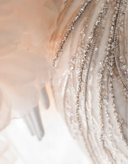 Elegant Champagne Pink Sequined Luxury Mermaid Wedding Dress P2888