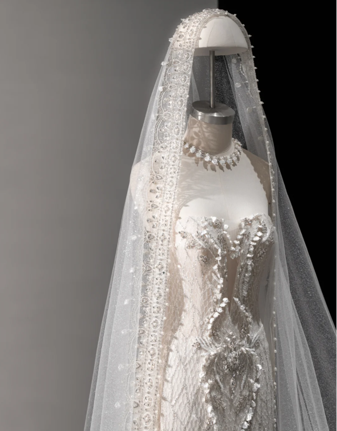 Shiny Mermaid Slim Tulle Sleeve Lace Wedding Dress P2889