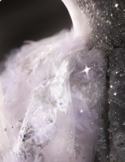 Gorgeous design purple crystal beaded princess fluffy floor-length wedding dress P2890