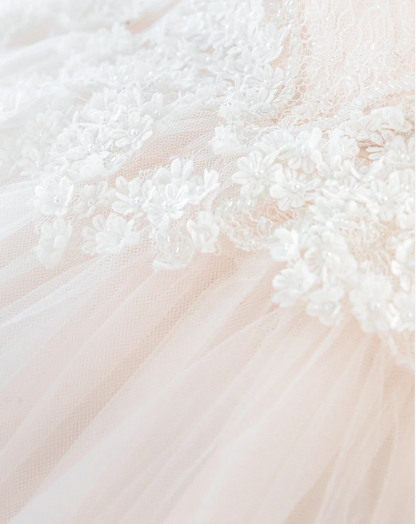 Cute Barbie light pink lace tulle waist bow A-line wedding dress P2896