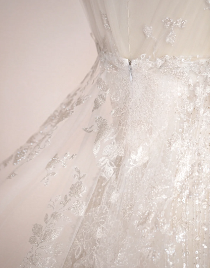 Elegant Temperament Strapless Mermaid Slim Fit Sequin Beaded White Wedding Dress P2897