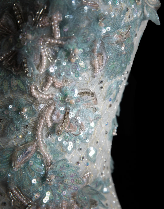 Elegant Blue Sequin Beaded Mermaid Fitted Wedding Dress P2899