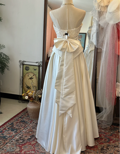Vintage Strapless Heavy Beaded Cream Floor-Length Wedding Dress P2912