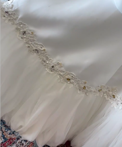 Vintage White Tube Top Embroidered Cloud Tulle Floor-Length Wedding Dress P2913