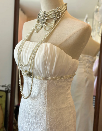 French Retro Strapless Lace Mermaid Wedding Dress P2917