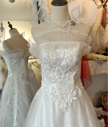 Vintage Tulle A-Line Wedding Dress with Patches P2920