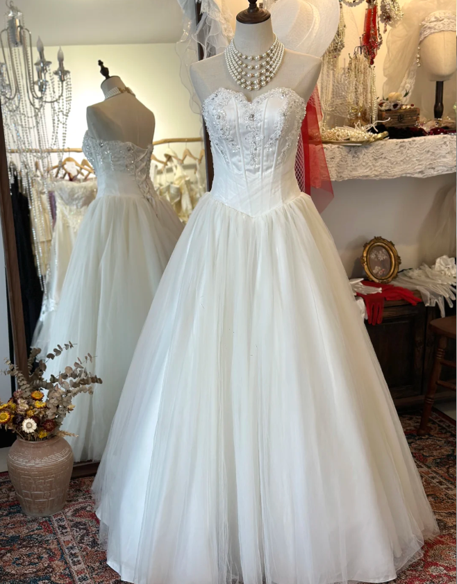 Elegant and simple sweetheart neckline satin tulle splicing back tie floor-length wedding dress P2921