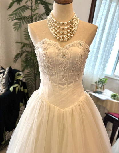 Elegant and simple sweetheart neckline satin tulle splicing back tie floor-length wedding dress P2921