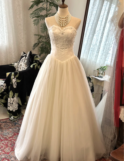 Elegant and simple sweetheart neckline satin tulle splicing back tie floor-length wedding dress P2921