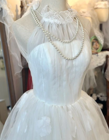 Elegant Halter Neck Floral Tulle A-Line Floor-Length Wedding Dress P2929