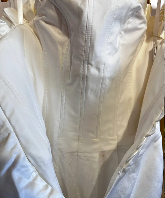 Dreamy Waltz Tie-Strap Herringbone Strapless Satin Train Wedding Dress P2935