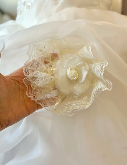 Romantic and gentle one-shoulder 3D flower tulle floor-length wedding dress P2940