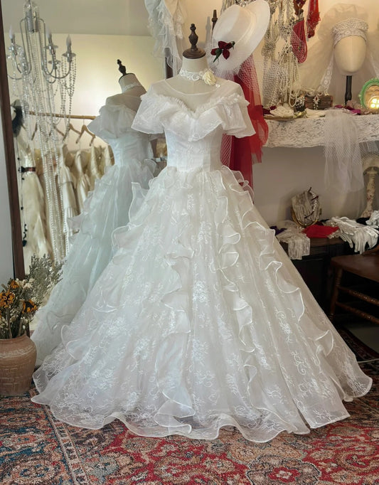 Princess One Shoulder Bag Shoulder A-Line Tulle Floor-Length Wedding Dress P2945