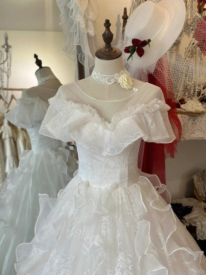 Princess One Shoulder Bag Shoulder A-Line Tulle Floor-Length Wedding Dress P2945