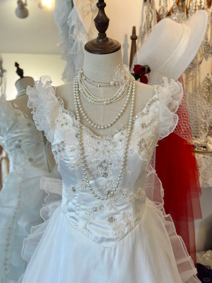 Shoulder Princess Bow Tulle Floor-Length Wedding Dress P2951