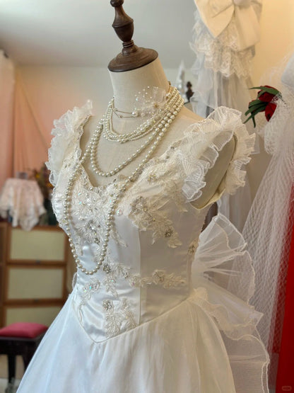 Shoulder Princess Bow Tulle Floor-Length Wedding Dress P2951