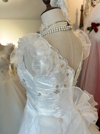 Shoulder Princess Bow Tulle Floor-Length Wedding Dress P2951