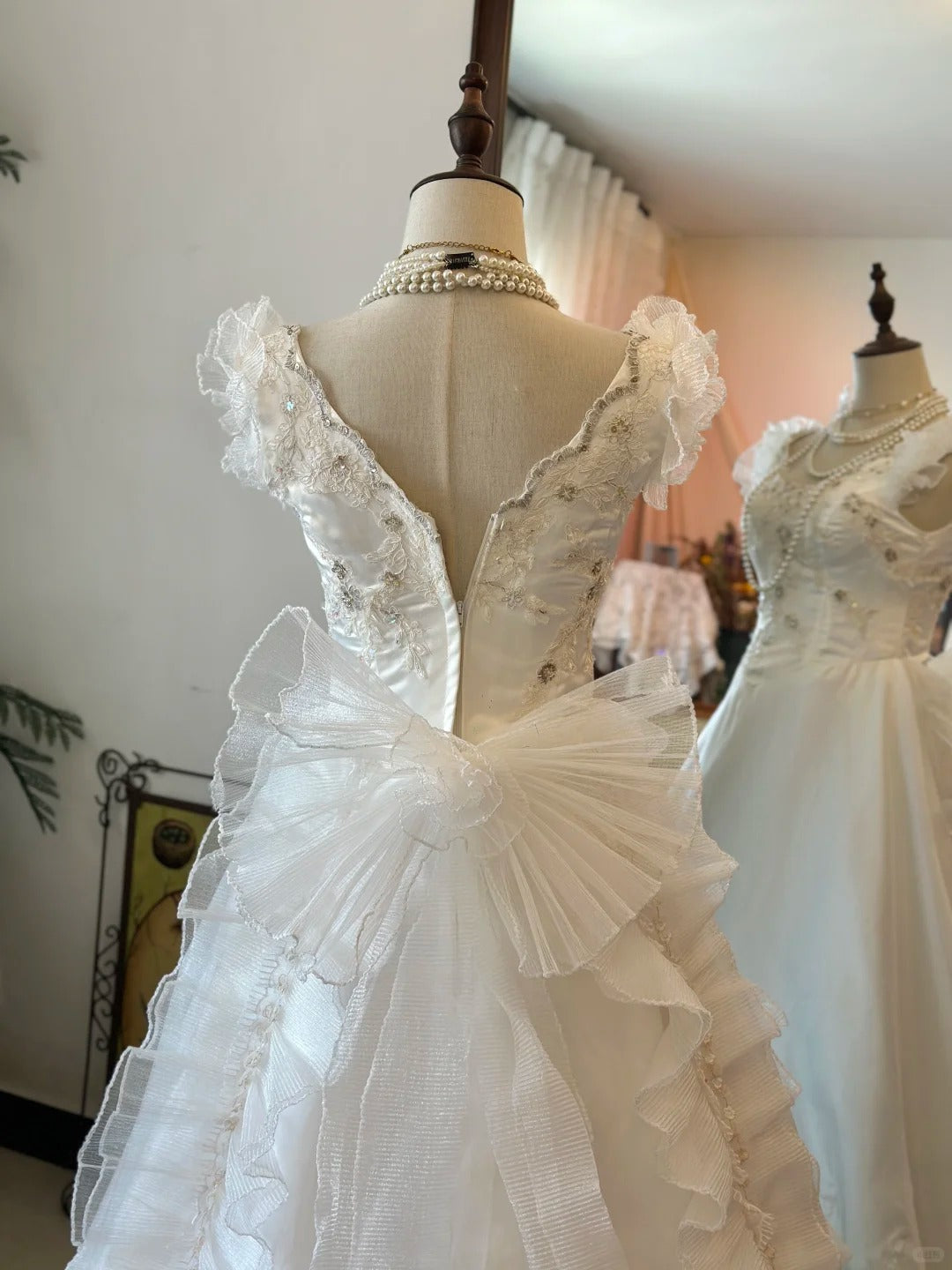 Shoulder Princess Bow Tulle Floor-Length Wedding Dress P2951