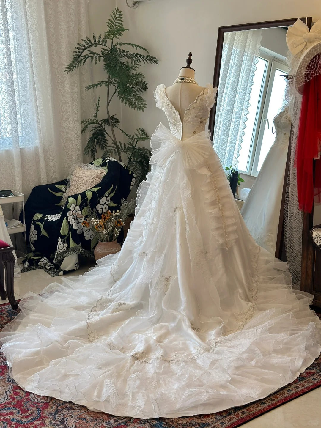 Shoulder Princess Bow Tulle Floor-Length Wedding Dress P2951