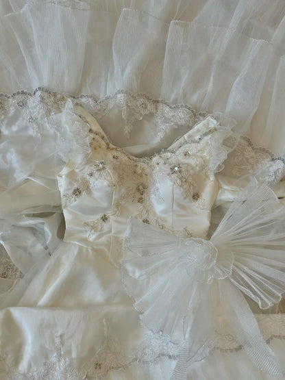 Shoulder Princess Bow Tulle Floor-Length Wedding Dress P2951