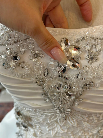 Vintage Heavy Beaded Large Lace Tube Top Wedding Dress with Train P2952